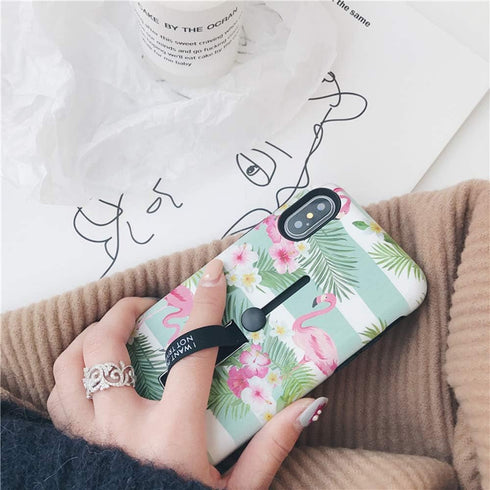 Compatible with iPhone XR Case, 3D Embossed Pink Flowers Gray Shell Design, Rugged Shockproof Case (Flamingo)