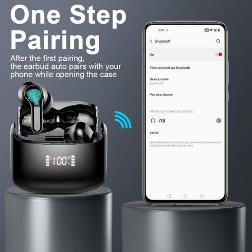 Wireless Earbud Bluetooth Headphones 5.3 - Stereo Bass Earphones 2023 Noise Cancelling, IP7 Waterproof