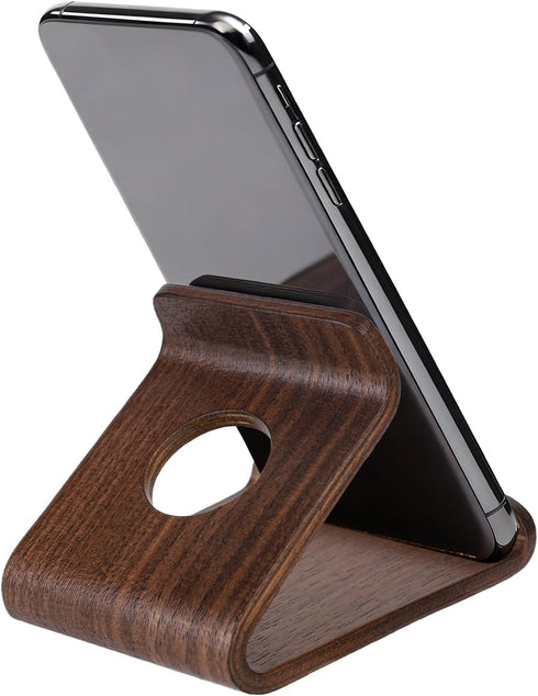 Gosknor Wooden Phone Stand, 8.7x7.5x6cm/3.43x2.95x2.36in Portable Walnut Wood Desktop Mobile Cell Phone Holder