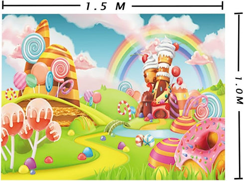 Qian Lollipop Backdrops – Cartoon Candy Photo Rainbow Studio Props for Baby Birthday Party Photography (5x3FT)