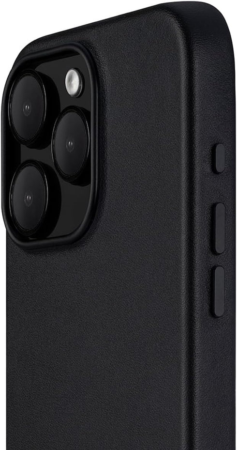 iPhone 15 Pro Max Leather Case, Genuine Leather with Built-in Magnets for Wireless Charging - Midnight