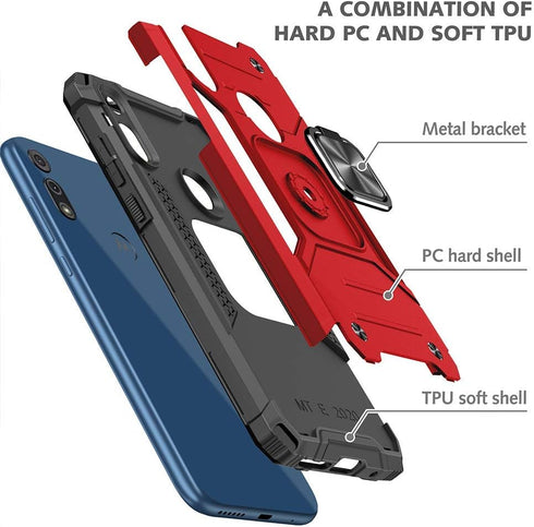 HNHYGETE for Moto E Phone Case, Shockproof Tough Rugged Hard Rubber Bumper with HD Screen Protector, Red