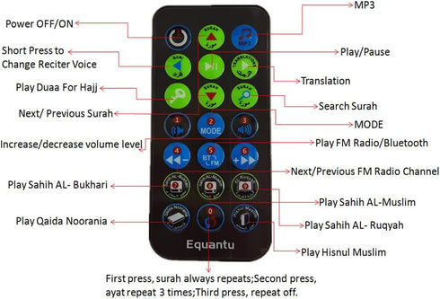 Quran Speaker Digital Player with Remote Control, USB Rechargeable, 8GB TF FM Translator, 15 Translations, Gold