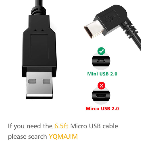 YQMAJIM Charging Cable for Dash Cam, 6.5 Ft Mini USB Power Cord for Garmin, CHORTAU, TOGUARD, Rexing