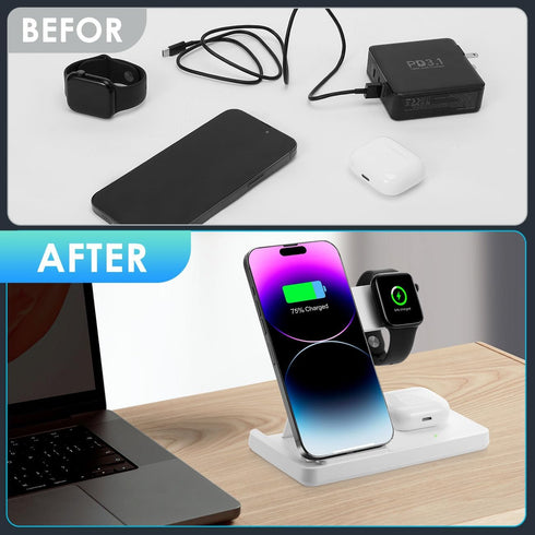 Wireless Charger, 3 in 1 Charging Station for Multi Devices, Dock for iPhone 8-16 Series, Apple Watch, AirPods Pro 3 2