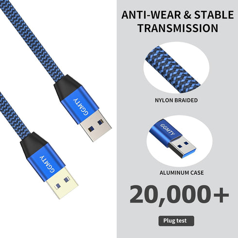 USB to USB Cable 3FT, Durable Braided for USB 3.0 Male to Male Type A Data Transfer Compatible with Hard Drive, Laptop