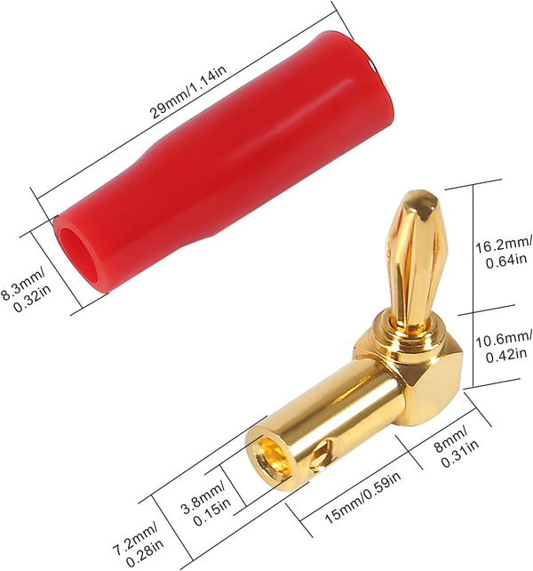 6 Pairs 4mm Speaker Banana Plugs, 90 Degree Right Angle 24k Gold Plated Speaker Connector (12 Pcs)