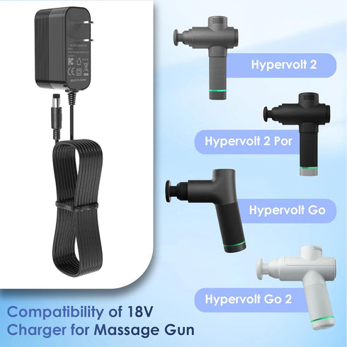 18V Charger for Hyperice Massage Gun Compatible with Hyperice Hypervolt 2 Pro,Hypervolt 2 53200 038-00,Hypervolt Go,Hypervolt Go 2,Vyper 3 Massager Gun Charger Power Cord