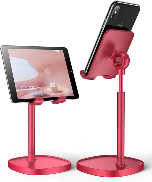 LISEN Cell Phone Stand, Angle Height Adjustable Stable Holder for Desk, Sturdy Aluminum Metal Phone Holder - Red