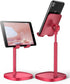 LISEN Cell Phone Stand, Angle Height Adjustable Stable Holder for Desk, Sturdy Aluminum Metal Phone Holder - Red