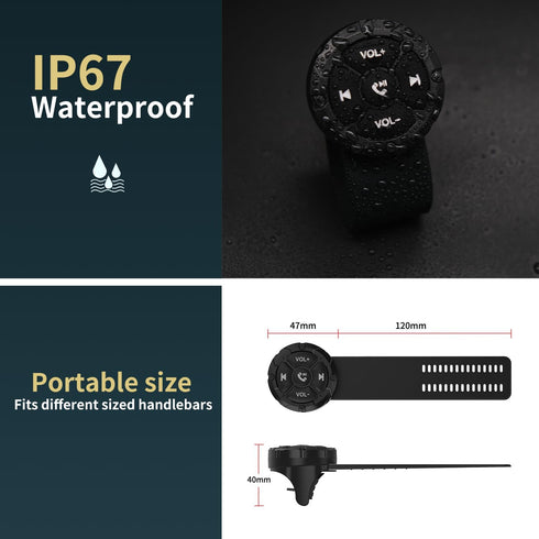 Waterproof Bluetooth Media Remote Button for Phone, Steering Wheel Control, Cycling, Driving, Black