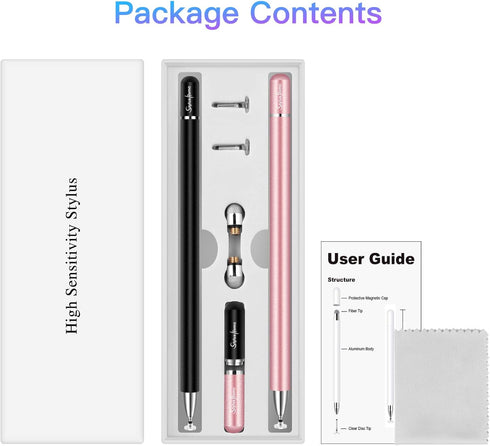 Stylus for iPad (2 Pcs) - Magnetic Disc Universal Stylus for All Capacitive Touch Screens - Black/Rose Gold