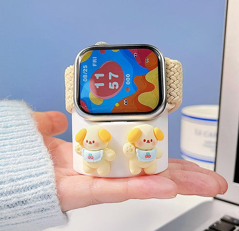zougon Cute White Rabbit Tulip Charger Stand for Apple Watch Series, Silicone Desk Stand Holder for iWatch, Cute iWatch