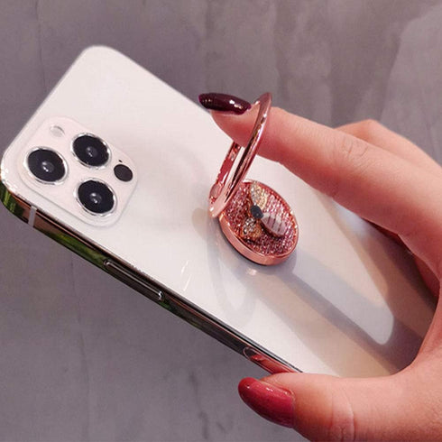 Fashion Bee Pattern Cell Phone 360° Rotating Ring Stand Holder, Bling Diamond Finger Kickstand Compatible with iPhone