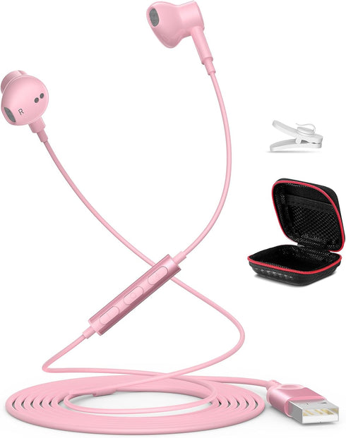 Wired USB Headphone for PC Laptop, 7.5ft Magnetic Earbuds with Microphone Control, Lightweight Noise Isolate