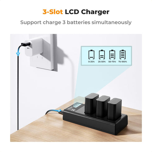 K&F Concept 3-Pack NP-FW50 Battery and 3-Slot Charger for Sony Alpha A6400 A6000 A6300 A6500 A5000