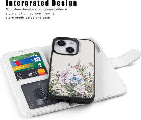 LUMARKE iPhone 13 Wallet Case - Detachable Flip Folio Cover, RFID Blocking 4 Card Slots, Premium Leather Kickstand