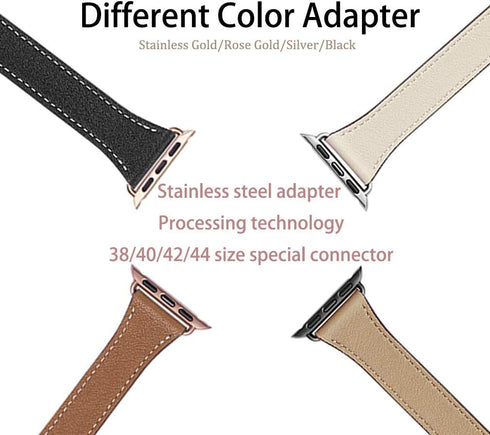 Bestig Bands Compatible with Apple Watch Band 40mm 41mm 38mm 42mm, Genuine Leather Double Tour Slim Strap