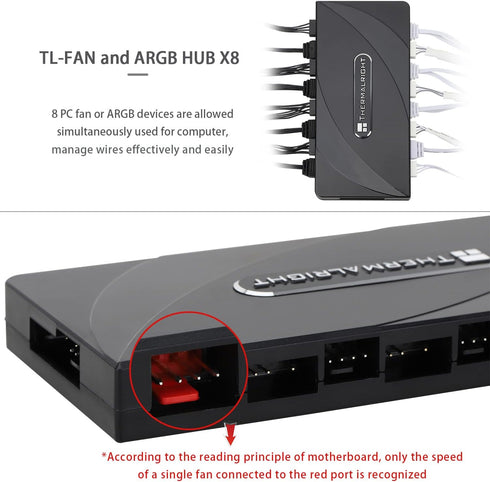 8 8-Port 4 5V-3Pin Cord(12V 4-pin Thermalright ARGB Fan HUB Controller Support Groups of Fans, Pin PC Fan Controller