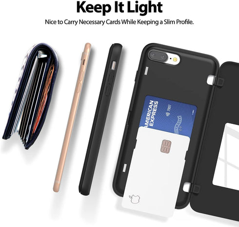 GOOSPERY iPhone 8 Plus Case, Wallet Case with Card Holder, Protective Dual Layer Bumper, Black