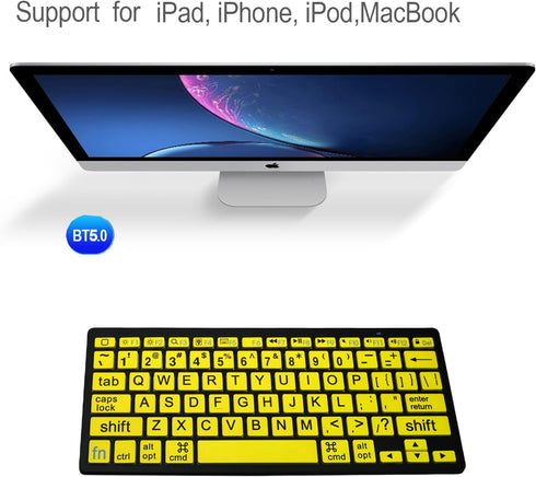 HXMJ-Large Print Mini Bluetooth Keyboard, Compatible with iPad, iPhone, iPod, MacBook for Seniors and Visually Impaired