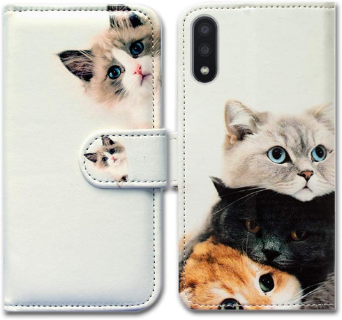 Case for Galaxy A01, Cute Brown Cat Leather Flip Wallet Cover with Card Slot Holder Kickstand