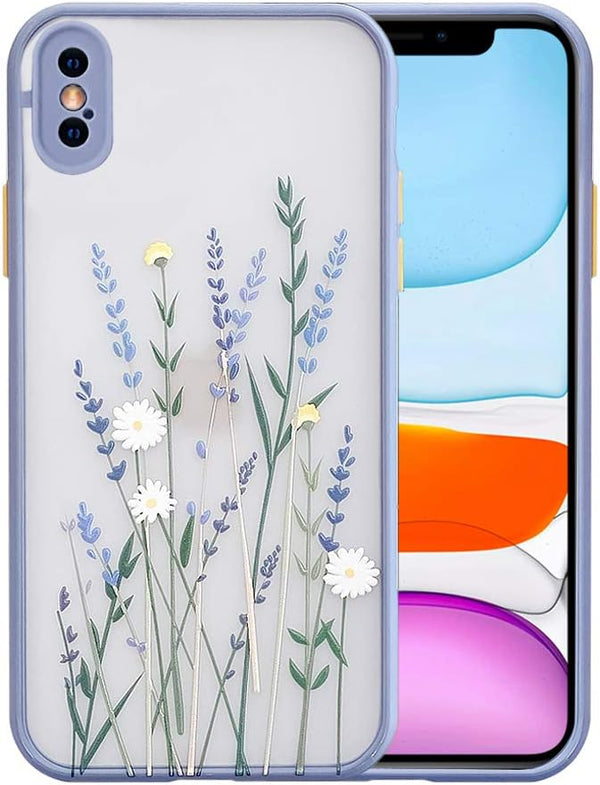Ownest iPhone X/XS Case for Clear Flowers Pattern Frosted PC Back 3D Floral Girls Woman Soft TPU Bumper