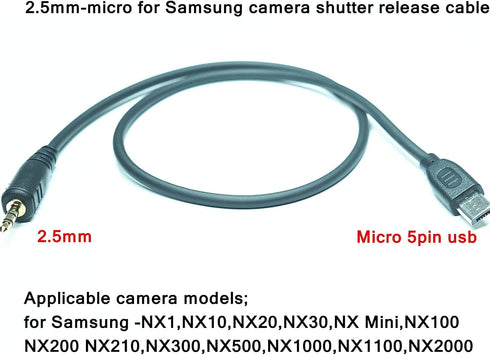 2.5mm-Micro Nx1000/Nx2000/Nx300 (SR2NX2) USB Camera Remote Shutter Release Cable Wire for Samsung Accessories Used