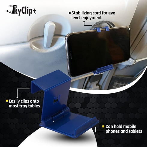 SkyClip+ Phone & Tablet Holder for Air Travel - Inflight Mount & Stand for iPhone, Android, Kindle, Tablets.