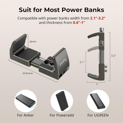 SmallRig Power Bank Holder, Power Bank Clamp Mount for Camera, Compatible with Width Range 2.1"–3.3" and Thickness Range 0.6"–1" Power Banks2790