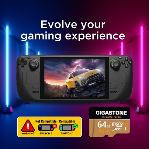 Gigastone 1 64GB 4K 95/35MB/s U3 A2 V30 C105-Years for Switch Only Micro SD Card, Game Turbo, MicroSDXC Memory Card