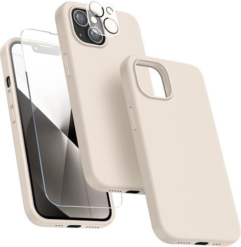 Dssairo iPhone 13 Case (5 in 1) - Ultra Slim Shockproof, 2 Screen Protectors & 2 Camera Lens Protectors, 6.1" (Stone)