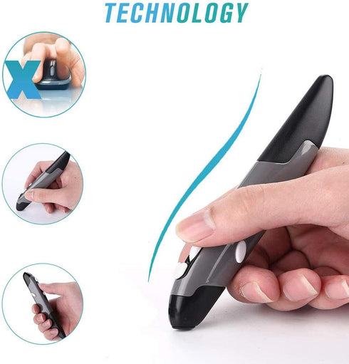 lychee Wireless Optical Pocket Pen Mouse - 2.4GHz USB Mini Air Mouse with Adjustable DPI for PC, Laptop, Mac (Grey)