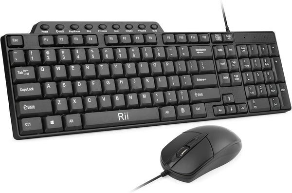 Basic Keyboard and Mouse Rii RK203 Ultra Full Size Slim USB Basic Wired Mouse and Keyboard Combo Set with Number Pad