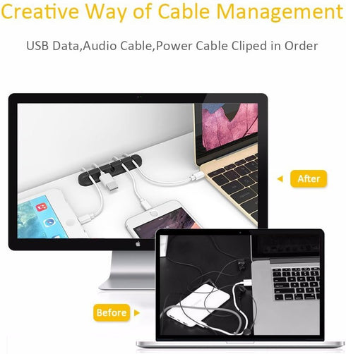 Cable Clips Cord Management Organizer, 3 Packs Silicone Adhesive Hooks for Desktop and Office