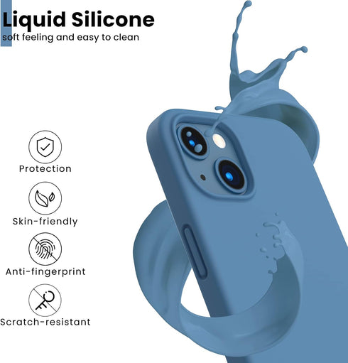 ORNARTO 13 6.1inch-Blue Shockproof Liquid Silicone Designed for iPhone Case Gel Rubber Anti-Shock Cover Case Drop