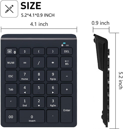 Bluetooth Number Pad for Laptop, Wireless Numeric Keypad, 28 Keys Numpad for Laptop, MacBook Air/Pro, iMac, Surface Pro