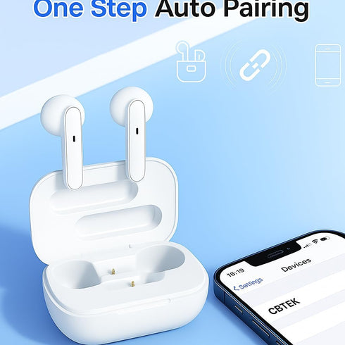 CBTek Seamless 40 Wireless Bluetooth Earbuds, with Any iPhone and Android, Built-in Mic with Charging Case, Deep Bass