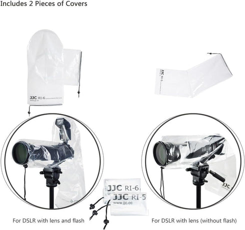 JJC 2 Types DSLR Camera Rain Cover Coat Sleeve Protector for Canon, Nikon, Fujifilm, Sony, Olympus, Panasonic (2 Pack)