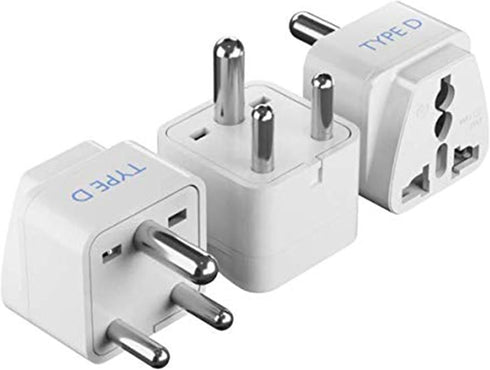 Ceptics India Travel Plug Adapter (Type D) for Pakistan, Nepal, Bangladesh - 3 Pack
