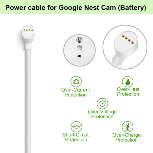 iMah 32.8ft (10m) Extended Power Charge Cable for Google Nest Cam (Battery), Replacement Weatherproof Charger Cable