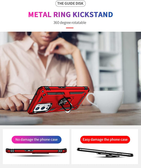 Military Grade Shockproof Case for Oneplus 9 Pro, 360 Metal Rotating Ring Kickstand Holder, Heavy Duty Red