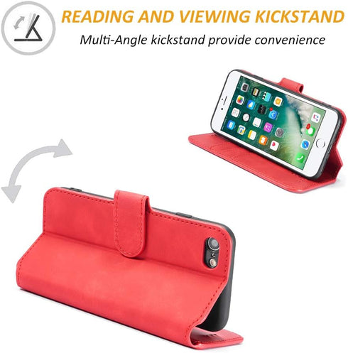 Luxury PU Leather Case by UEEBAI - Vintage Wallet Flip Cover with Card Slots for iPhone SE3/SE2 - Red