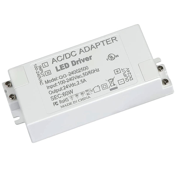 LED Driver 60 Watts UL-Listed Power Supply Transformer Adapter 100V-240V AC to