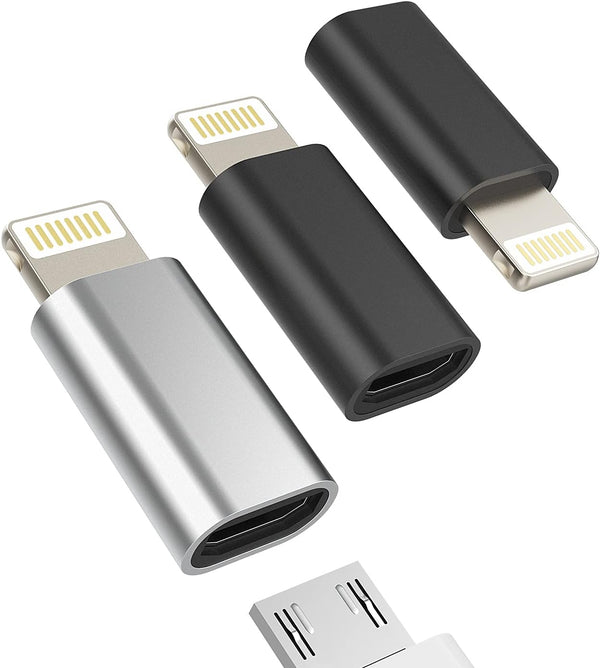 3 Pack Micro USB Female to Lightning Male Adapter, Zoyuzan Brand, Compatible with Phones and Headphones, 12 Month