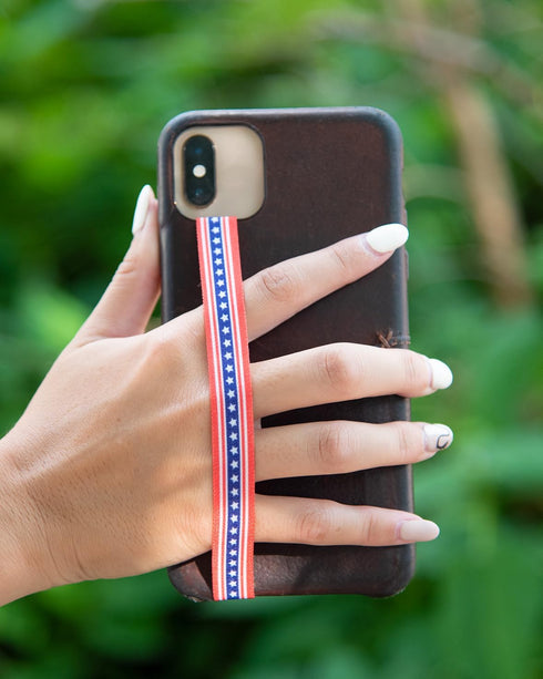 Full-Hand Elastic Phone Strap/Grip, Multi-Position Adjustable with Easy On/Off Secure Hook & Loop Closures, Caribbean
