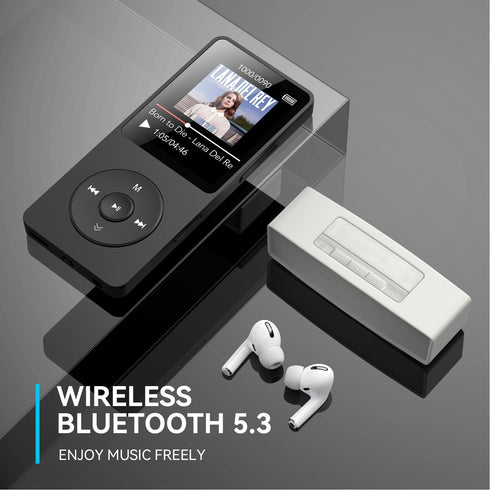 AGPTEK A02 MP3 5.3, 1.8 inch 128GB(Black, 64GB) Player with Bluetooth Screen Portable Music Player with Speaker, FM