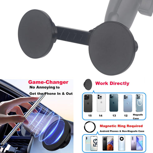 Rigdance 17mm 2-in-1 2 Dual Strong Magnetic Phone Mount Holders for Car Vent/Vlog Stands | Adjustable Mount for MagSafe