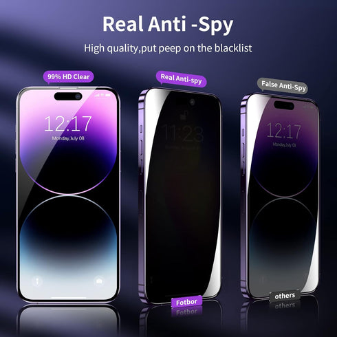 Fotbor 2 Pack Privacy Screen Protector for iPhone 14 Pro Max, Anti Spy Full Coverage Film, Shockproof 9H Tempered Glass