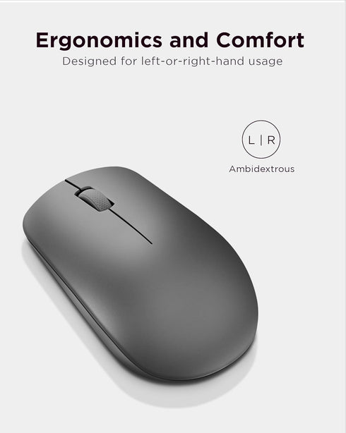 Lenovo 530 Full Size Wireless Computer Mouse for PC and Laptop, 2.4 GHz Nano USB Receiver, Ambidextrous Design,
